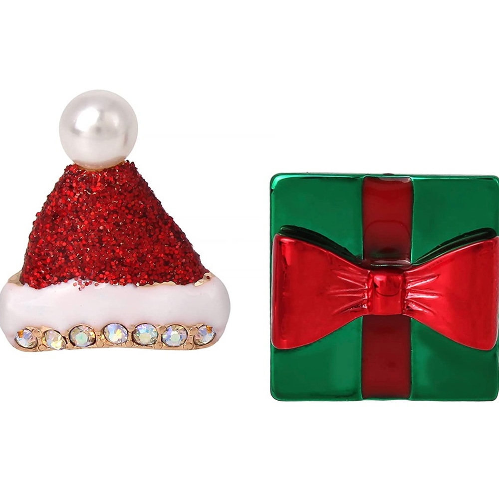 Betsey Johnson Santa Hat Mismatched Stud Earrings